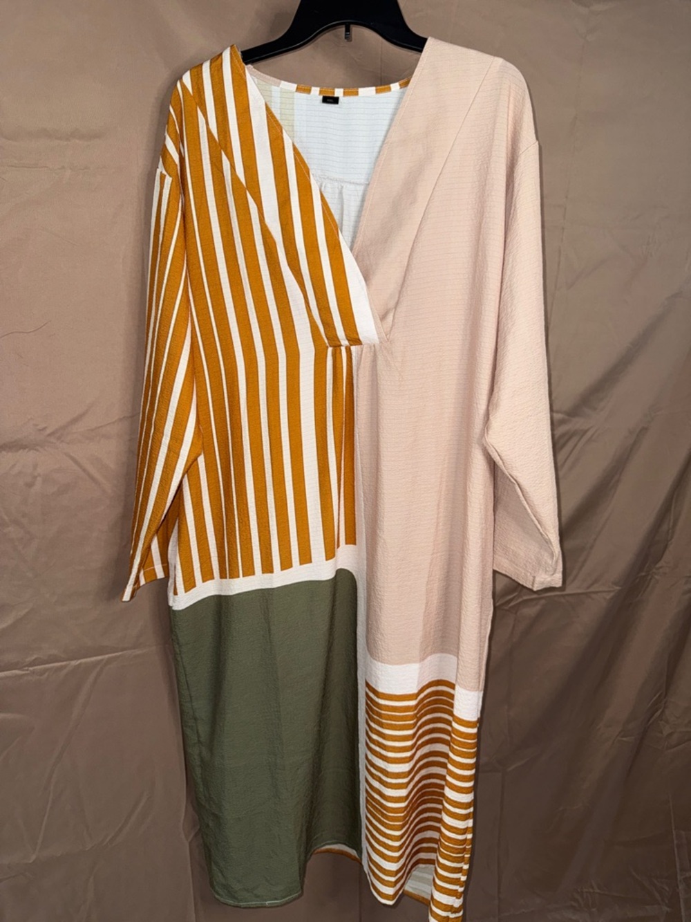 NWOT Colorblock Maxi Dress with Mustard Stripes and Olive Panel